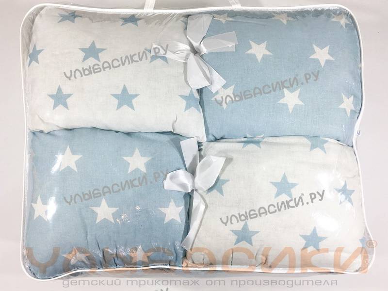 Бортики подушки 12шт "Серо-голубые звезды" (37см х 37см)