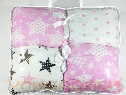 Купить бортики подушки 12 шт крупные и мелкие розовые звезды (37см х 37см)  оптом от производителя